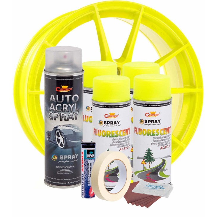 Kit complet reparatie si vopsire jante culoare Galben Fluorescent, V4 - AVX-KVJ-GFV4 - AVEX