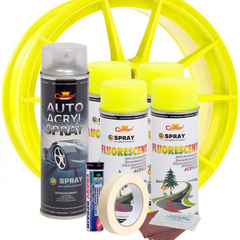 Kit complet reparatie si vopsire jante culoare Galben Fluorescent, V4