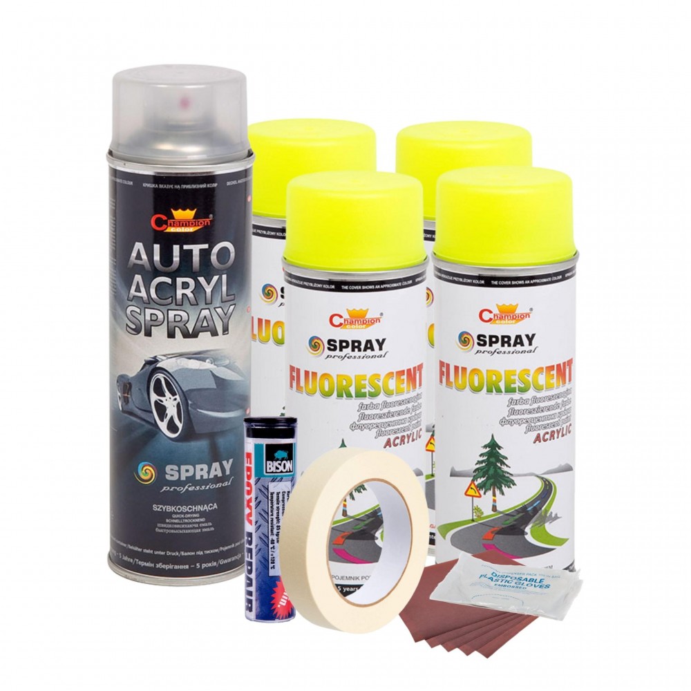 Kit complet reparatie si vopsire jante culoare Galben Fluorescent, V4 - AVX-KVJ-GFV4 - AVEX