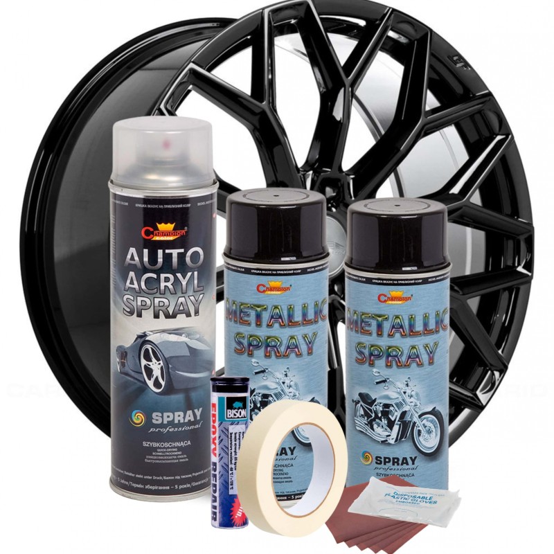 Kit complet reparatie si vopsire jante culoare Negru Metalizat, V2
