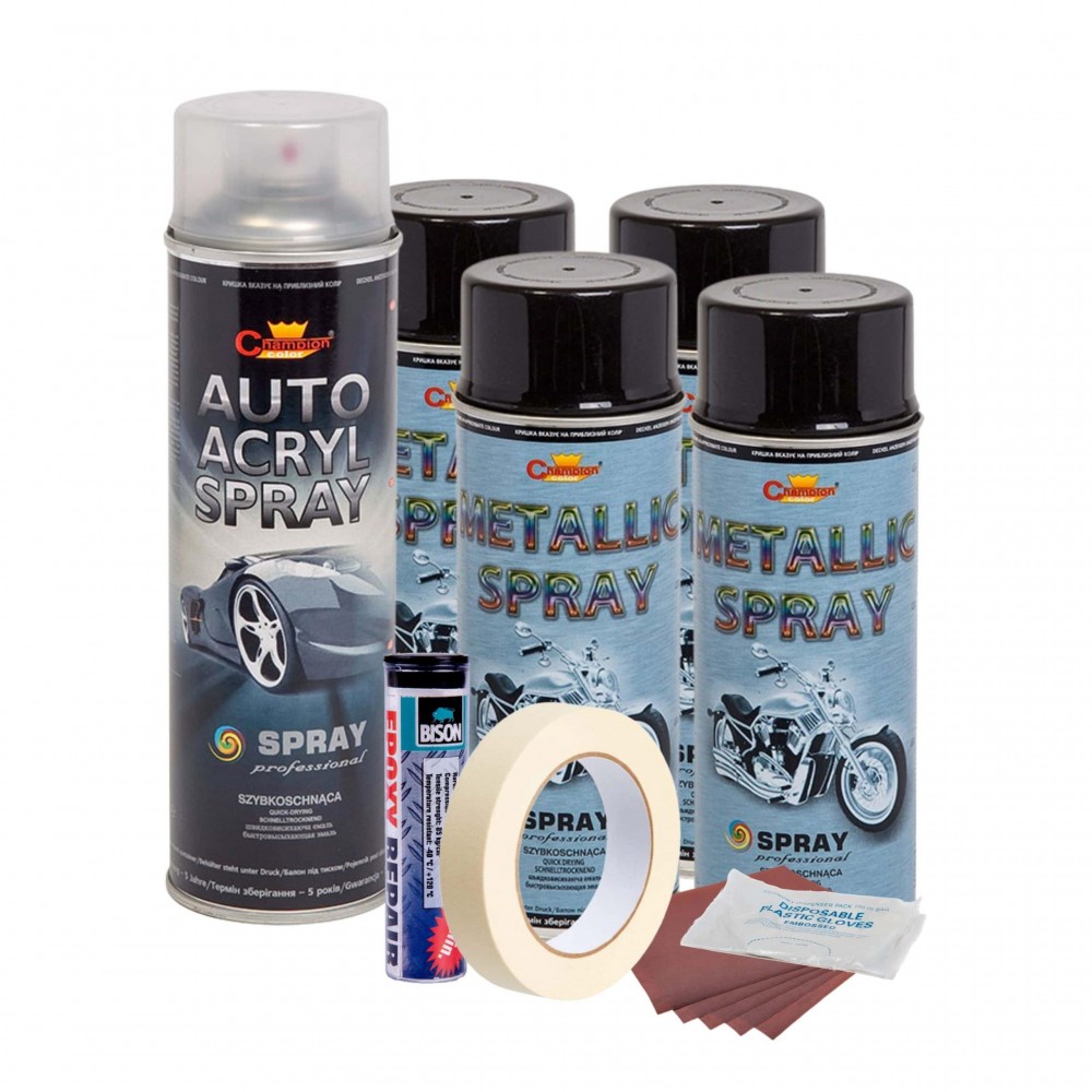Kit complet reparatie si vopsire jante culoare Negru Metalizat, V4 - AVX-KVJ-NV4 - AVEX