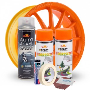 Kit complet reparatie si vopsire jante culoare Orange Fluorescent, V2