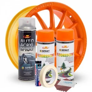 Kit complet reparatie si vopsire jante culoare Orange Fluorescent, V2