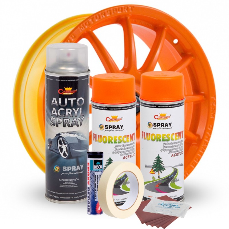 Kit complet reparatie si vopsire jante culoare Orange Fluorescent, V2