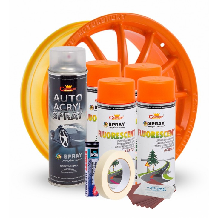 Kit complet reparatie si vopsire jante culoare Orange Fluorescent, V4 - AVX-KVJ-OFV4 - AVEX