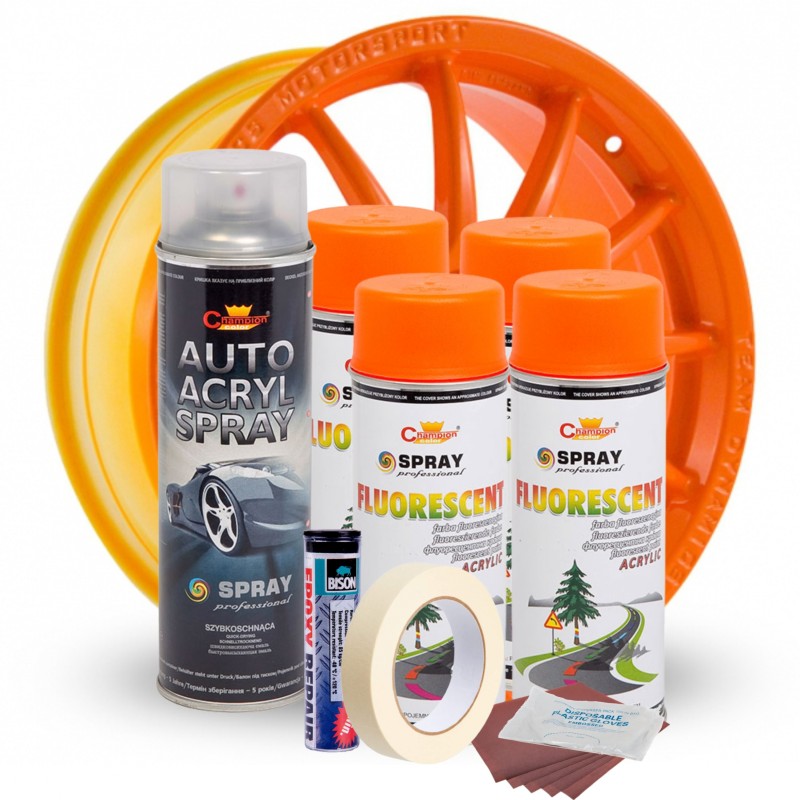 Kit complet reparatie si vopsire jante culoare Orange Fluorescent, V4