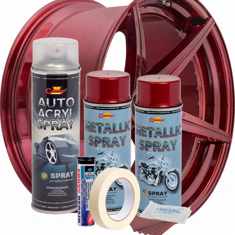 Kit complet reparatie si vopsire jante culoare Rosu Burgundy Metalizat, V2