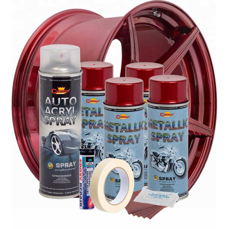 Kit complet reparatie si vopsire jante culoare Rosu Burgundy Metalizat, V4 - AVX-KVJ-RV4 - AVEX