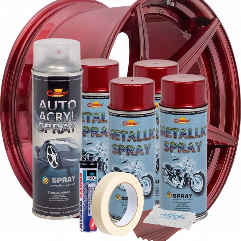 Kit complet reparatie si vopsire jante culoare Rosu Burgundy Metalizat, V4