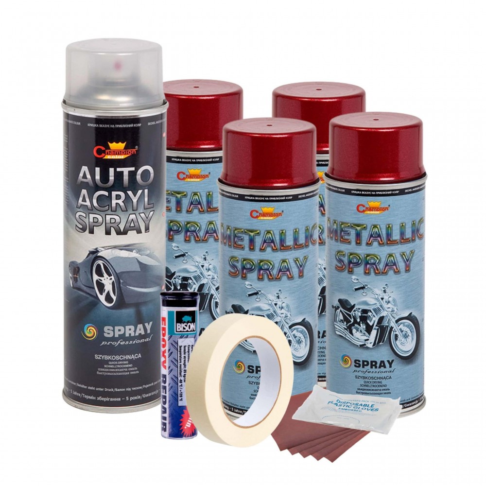 Kit complet reparatie si vopsire jante culoare Rosu Burgundy Metalizat, V4 - AVX-KVJ-RV4 - AVEX