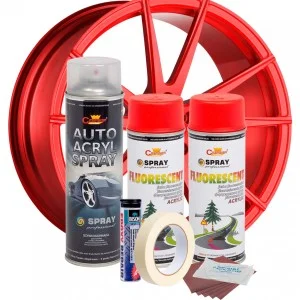 Kit complet reparatie si vopsire jante culoare Rosu Fluorescent, V2