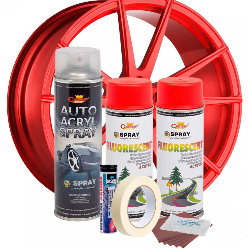 Kit complet reparatie si vopsire jante culoare Rosu Fluorescent, V2