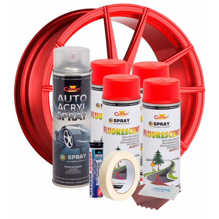 Kit complet reparatie si vopsire jante culoare Rosu Fluorescent, V4 - AVX-KVJ-RFV4 - AVEX