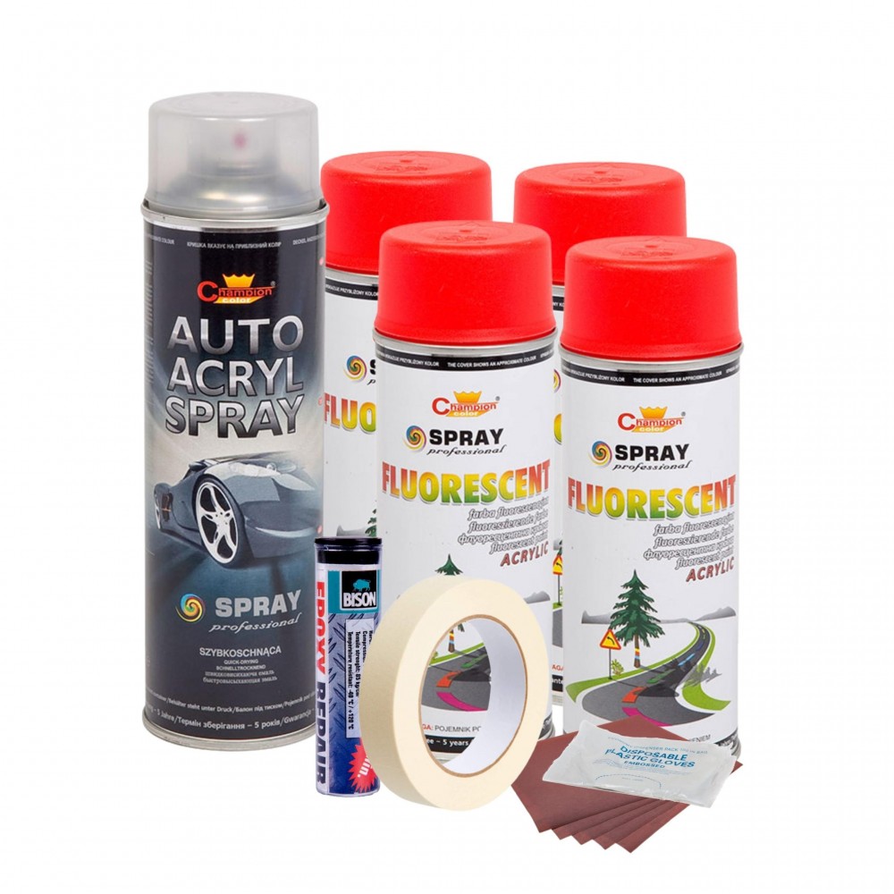 Kit complet reparatie si vopsire jante culoare Rosu Fluorescent, V4 - AVX-KVJ-RFV4 - AVEX