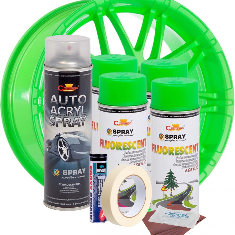 Kit complet reparatie si vopsire jante culoare Verde Fluorescent, V4