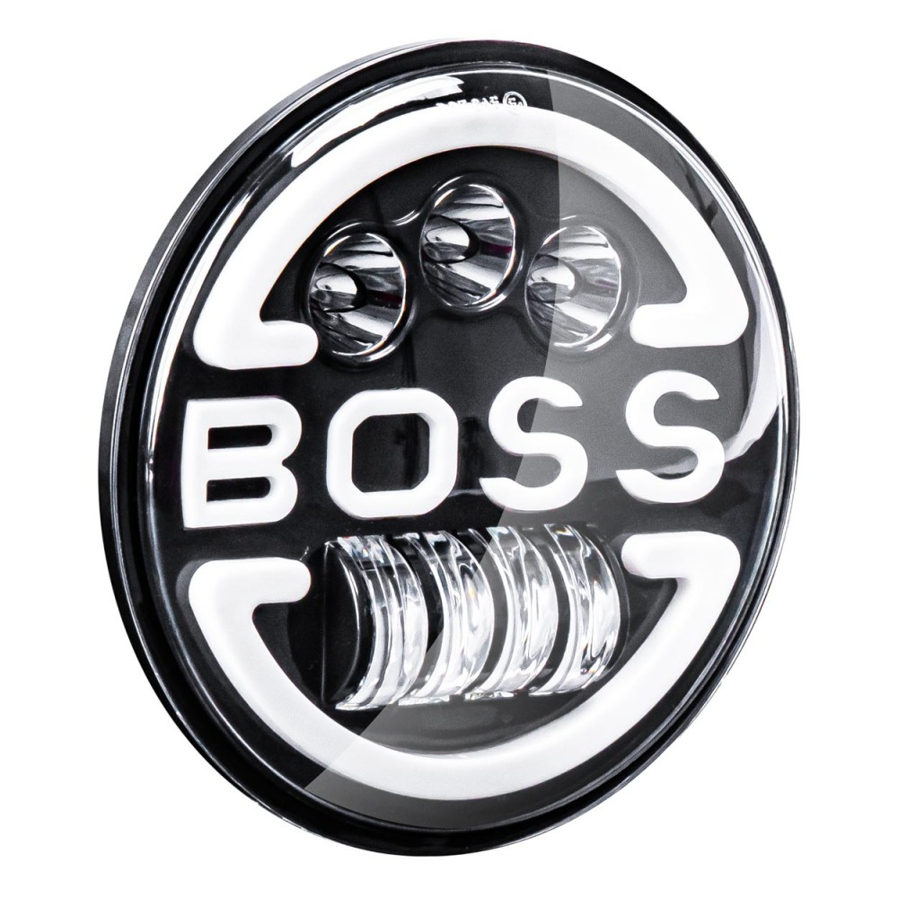 Lampa Suplimentara LED pentru Vehicule Off-Road, ATV, SSV, cu inscriptie BOSS si functii: Faza Lunga, Faza Scurta, Semnalizare, Pozitie, tensiune alimentare 9 - 36V, diametru Ø170 mm - AVX-AM03625 - AMIO