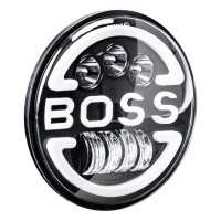 Lampa Suplimentara LED pentru Vehicule Off-Road, ATV, SSV, cu inscriptie BOSS si functii: Faza Lunga, Faza Scurta, Semnalizare, Pozitie, tensiune alimentare 9 - 36V, diametru Ø170 mm