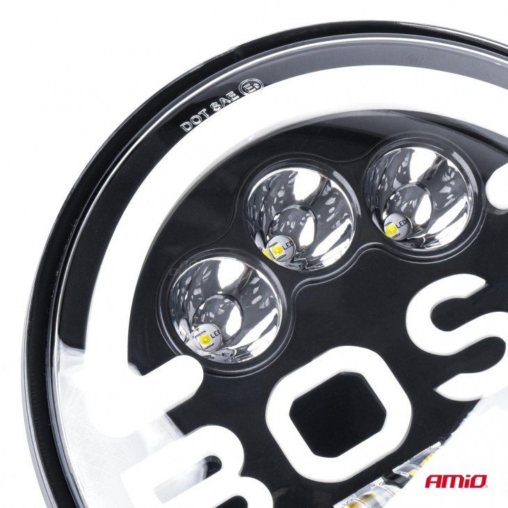 Lampa Suplimentara LED pentru Vehicule Off-Road, ATV, SSV, cu inscriptie BOSS si functii: Faza Lunga, Faza Scurta, Semnalizare, Pozitie, tensiune alimentare 9 - 36V, diametru Ø170 mm - AVX-AM03625 - AMIO