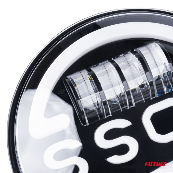Lampa Suplimentara LED pentru Vehicule Off-Road, ATV, SSV, cu inscriptie BOSS si functii: Faza Lunga, Faza Scurta, Semnalizare, Pozitie, tensiune alimentare 9 - 36V, diametru Ø170 mm - AVX-AM03625 - AMIO