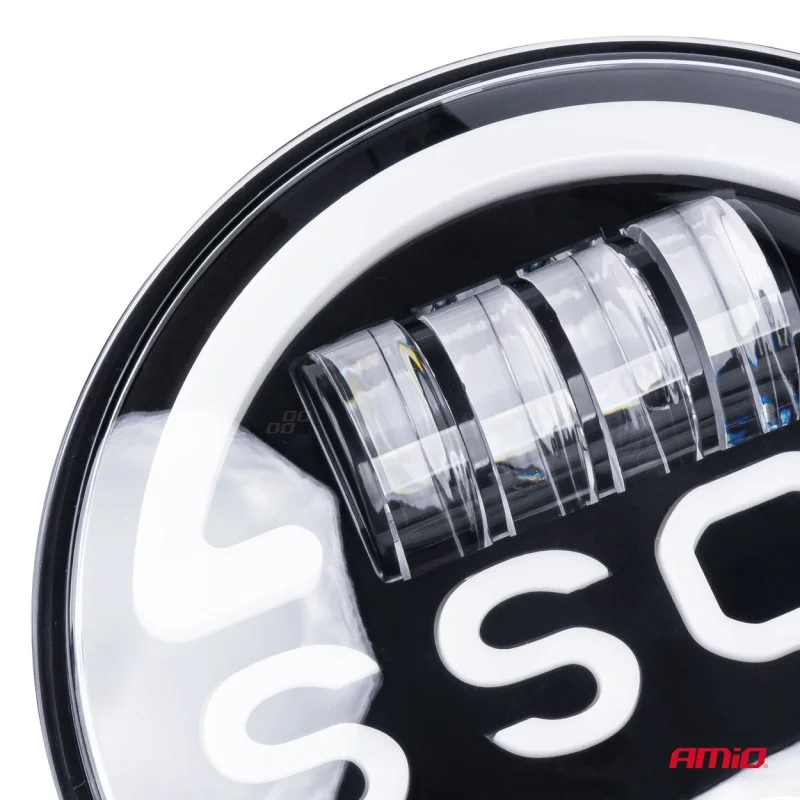 Lampa Suplimentara LED pentru Vehicule Off-Road, ATV, SSV, cu inscriptie BOSS si functii: Faza Lunga, Faza Scurta, Semnalizare, Pozitie, tensiune alimentare 9 - 36V, diametru Ø170 mm, AMIO