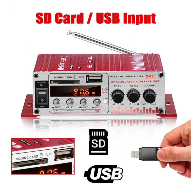 MINI amplificator auto, stereo, 12V, 40 W, radio FM, citire USB sau card SD, cu telecomanda - AVX-MRS430 - AVEX
