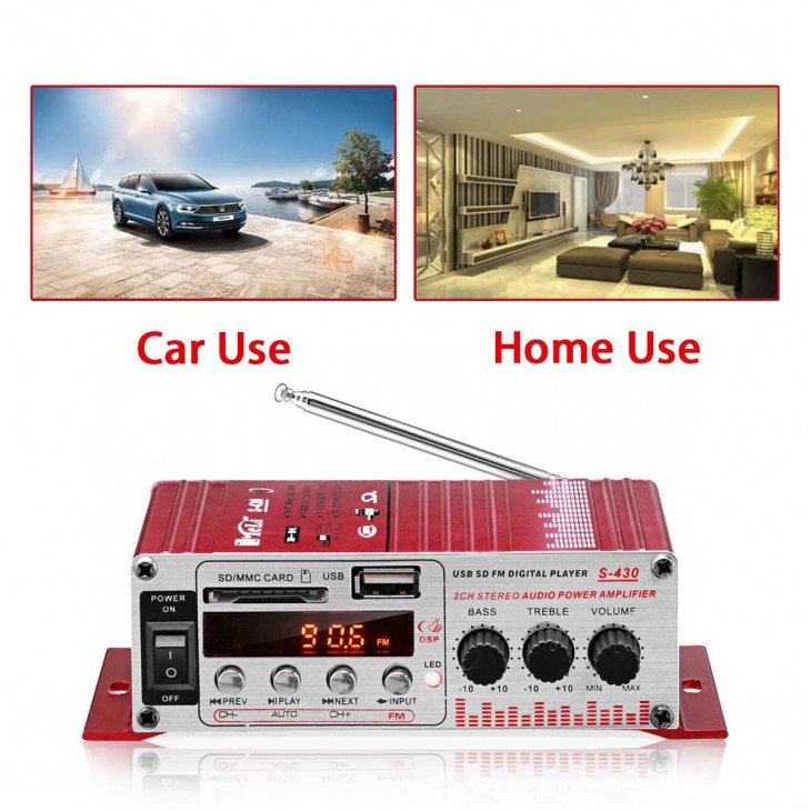 MINI amplificator auto, stereo, 12V, 40 W, radio FM, citire USB sau card SD, cu telecomanda - AVX-MRS430 - AVEX