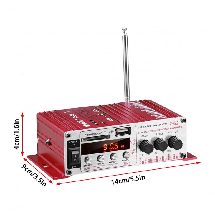 MINI amplificator auto, stereo, 12V, 40 W, radio FM, citire USB sau card SD, cu telecomanda - AVX-MRS430 - AVEX