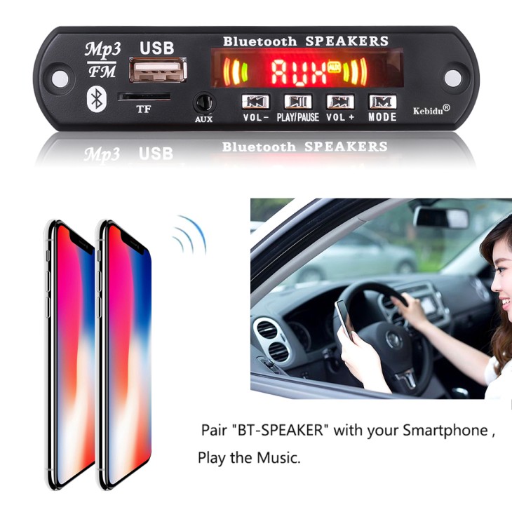 Modul Bluetooth, MP3, radio FM, citire USB/TF, afisaj LED, intrare AUX, telecomanda