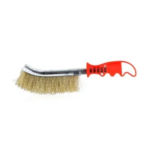 Perie de sarma cu peri sertizati, placati cu alama si maner din platic, lungime totala 25,5 cm, AMIO