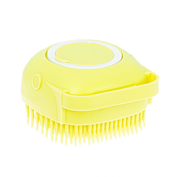 Perie din silicon cu dozator de sampon pentru spalare caini sau pisici, 7,5 x 7,5 cm, culoare galben - AVX-KX5626_1 - AVEX