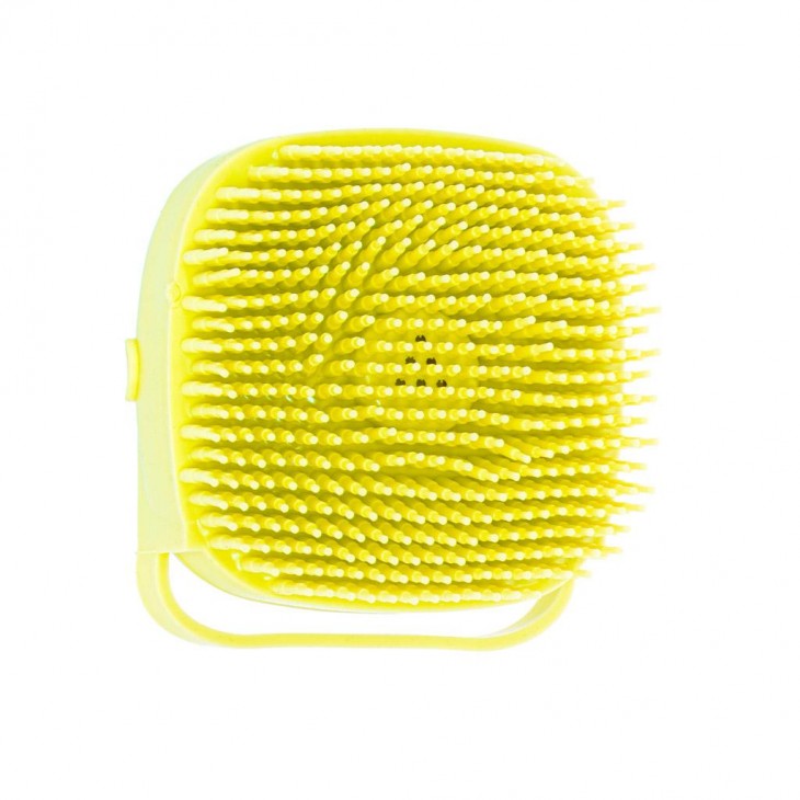 Perie din silicon cu dozator de sampon pentru spalare caini sau pisici, 7,5 x 7,5 cm, culoare galben - AVX-KX5626_1 - AVEX
