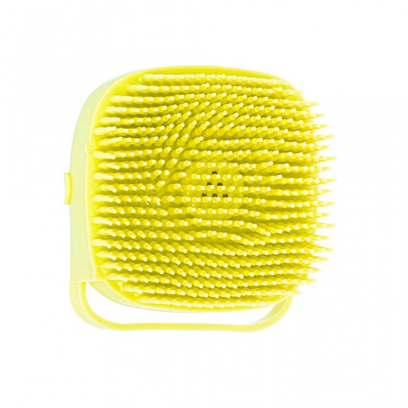 Perie din silicon cu dozator de sampon pentru spalare caini sau pisici, 7,5 x 7,5 cm, culoare galben
