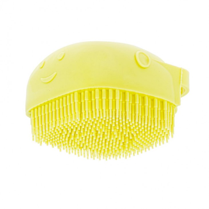 Perie din silicon cu dozator de sampon pentru spalare caini sau pisici, 7,5 x 7,5 cm, culoare galben - AVX-KX5626_1 - AVEX