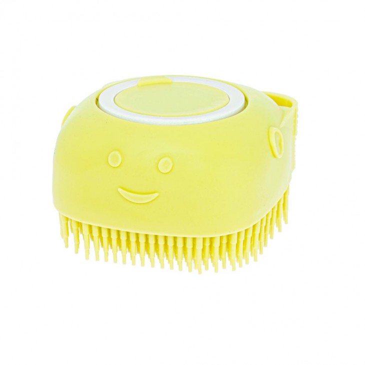 Perie din silicon cu dozator de sampon pentru spalare caini sau pisici, 7,5 x 7,5 cm, culoare galben - AVX-KX5626_1 - AVEX