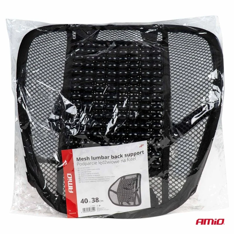 Pernita scaun cu suport lombar pentru corectare postura cu bile de masaj, dimensiune 40 x 38 cm, culoare Neagra, AMIO