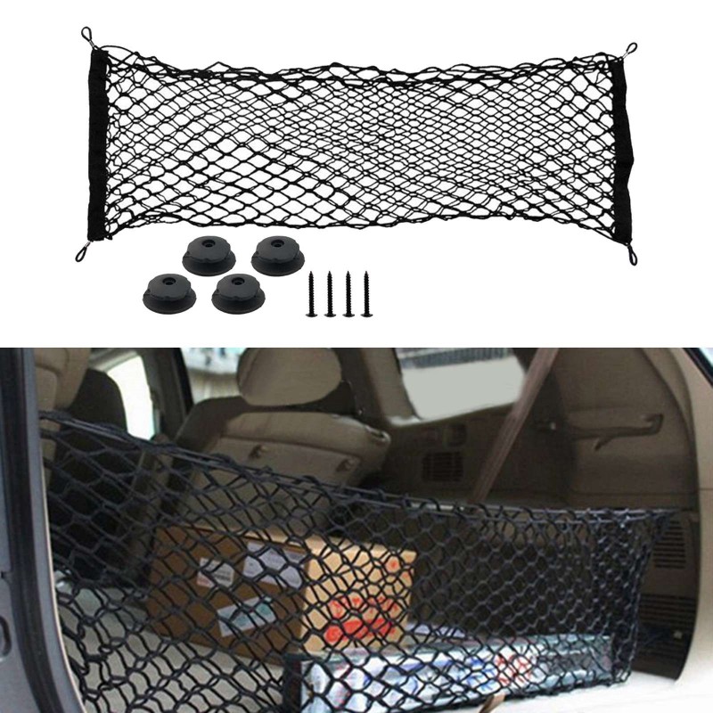 Plasa de bagaje elastica cu buzunar si suporti de montaj, dimensiune 100 x 40 cm