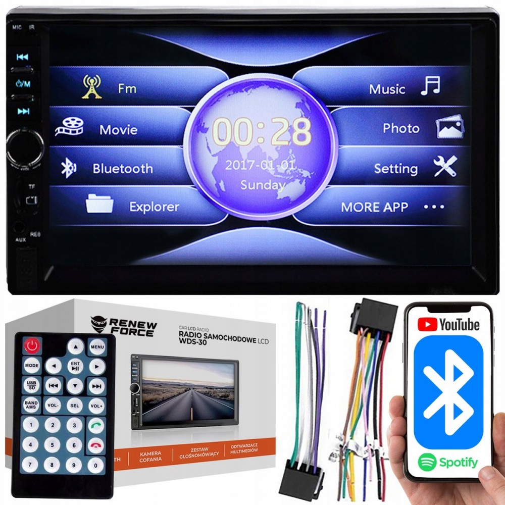 Player Video Auto, dimensiune 2DIN, TouchScreen de 7 inch, 4 x 50W, model WDS-30 cu Bluetooth, Handsfree, Radio, MP3, WMA, MP4, AUX, Card, Telecomanda, Functie Camera Marsarier - AVX-WT-WDS-30 - AVEX