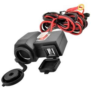 Priza de bricheta suplimentara, waterproof, 12V, 10A, cu 2 porturi incarcare USB, 5V, 2,1A, cu destinatie Moto, ATV, SSV, Quad, Off-Road