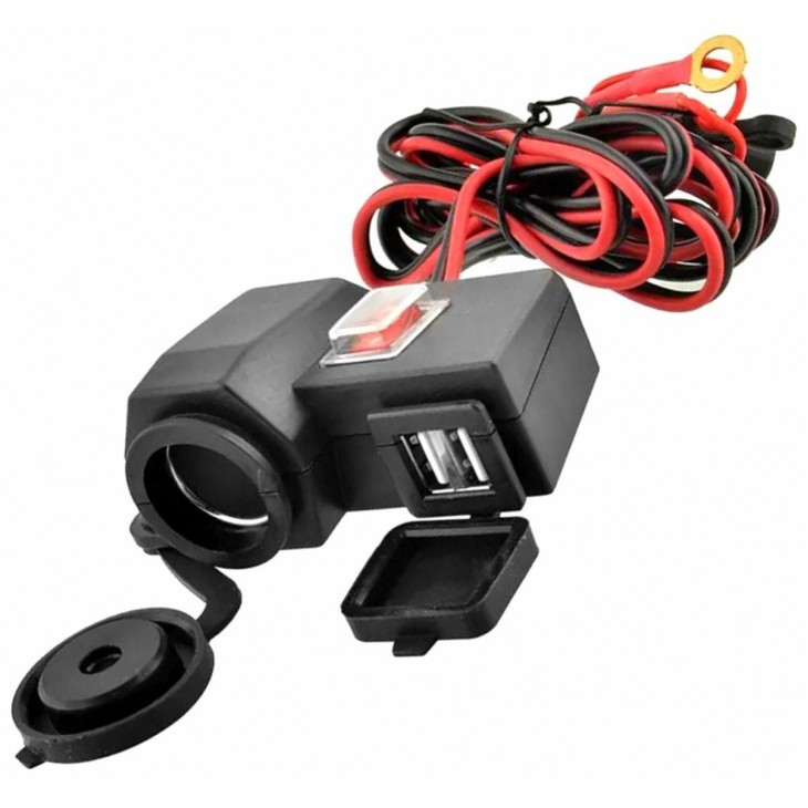 Priza de bricheta suplimentara, waterproof, 12V, 10A, cu 2 porturi incarcare USB, 5V, 2,1A, cu destinatie Moto, ATV, SSV, Quad, Off-Road - AVX-AG499B - AVEX