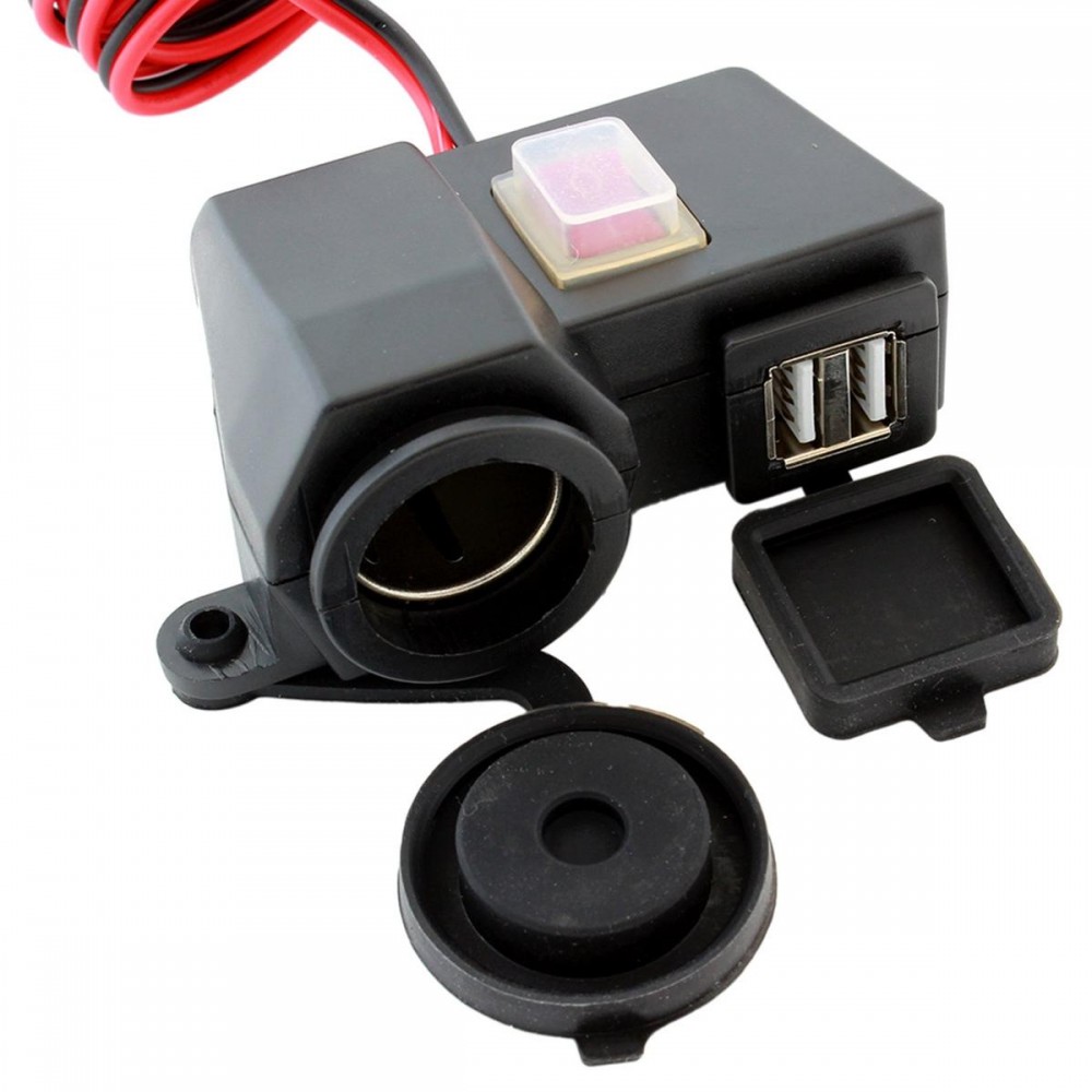 Priza de bricheta suplimentara, waterproof, 12V, 10A, cu 2 porturi incarcare USB, 5V, 2,1A, cu destinatie Moto, ATV, SSV, Quad, Off-Road - AVX-AG499B - AVEX