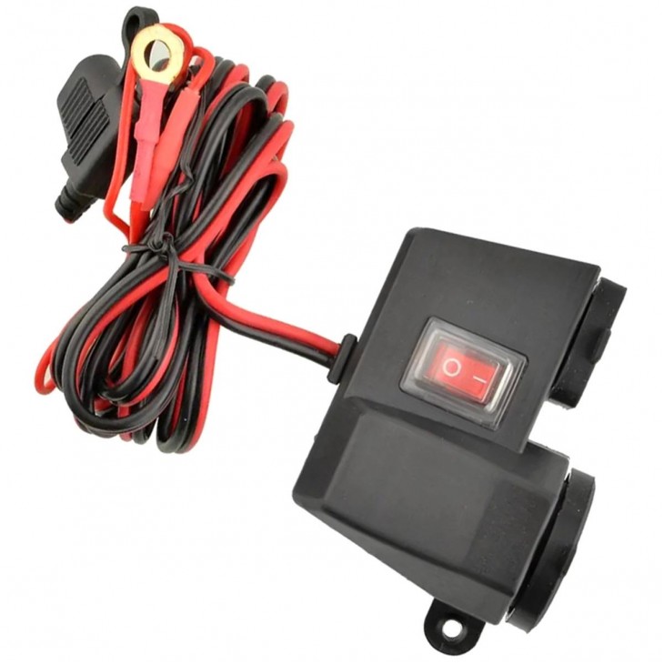 Priza de bricheta suplimentara, waterproof, 12V, 10A, cu 2 porturi incarcare USB, 5V, 2,1A, cu destinatie Moto, ATV, SSV, Quad, Off-Road - AVX-AG499B - AVEX