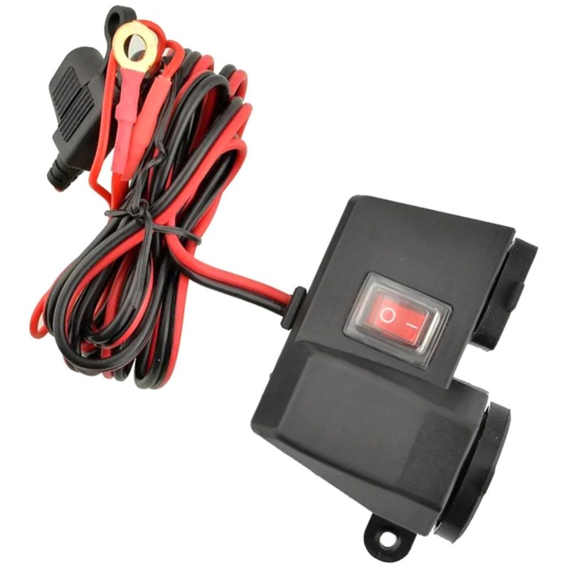 Priza de bricheta suplimentara, waterproof, 12V, 10A, cu 2 porturi incarcare USB, 5V, 2,1A, cu destinatie Moto, ATV, SSV, Quad, Off-Road - AVX-AG499B - AVEX