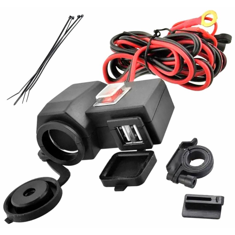 Priza de bricheta suplimentara, waterproof, 12V, 10A, cu 2 porturi incarcare USB, 5V, 2,1A, cu destinatie Moto, ATV, SSV, Quad, Off-Road - AVX-AG499B - AVEX