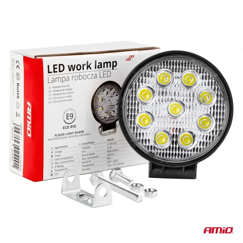 Proiector LED pentru Off-Road, ATV, SSV, culoare 6500K, LED FLOOD, 27W, tensiune 9 - 36V, diametru Ø110 mm, AMIO