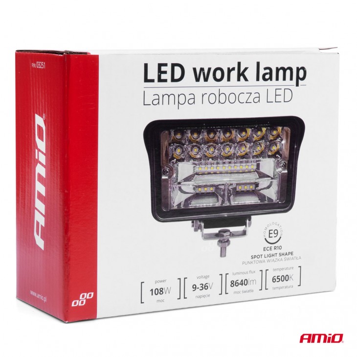 Proiector LED pentru Off-Road, ATV, SSV, putere 108W, culoare 6500K, tensiune 9-36V, dimensiuni 150 x 95 x 60 mm - AVX-AM03251 - AMIO