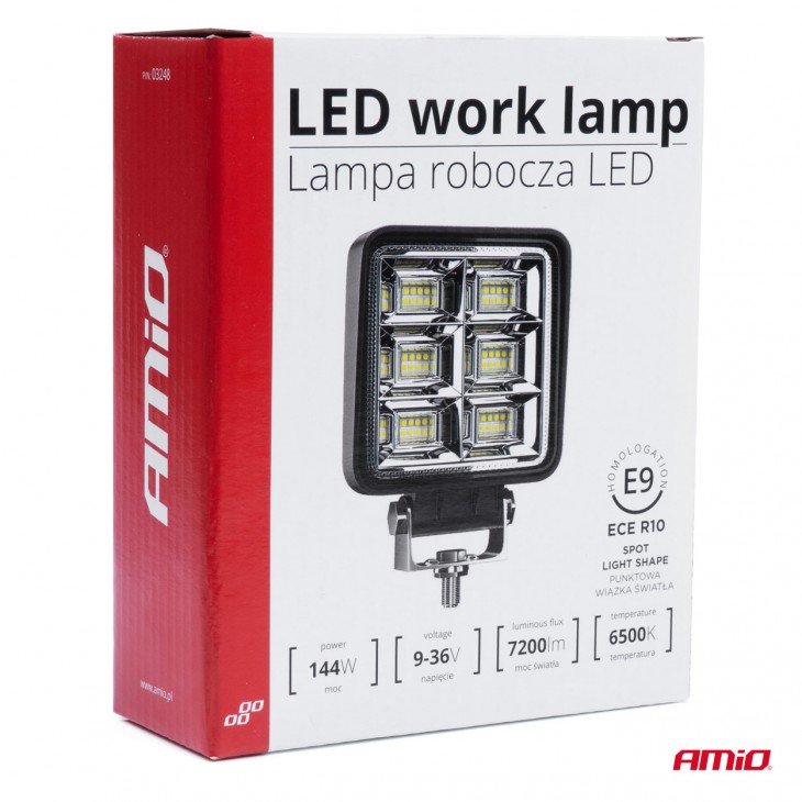 Proiector LED pentru Off-Road, ATV, SSV, putere 144W, culoare 6500K, tensiune 9-36V, dimensiuni 110 x 110 x 35 mm - AVX-AM03248 - AMIO