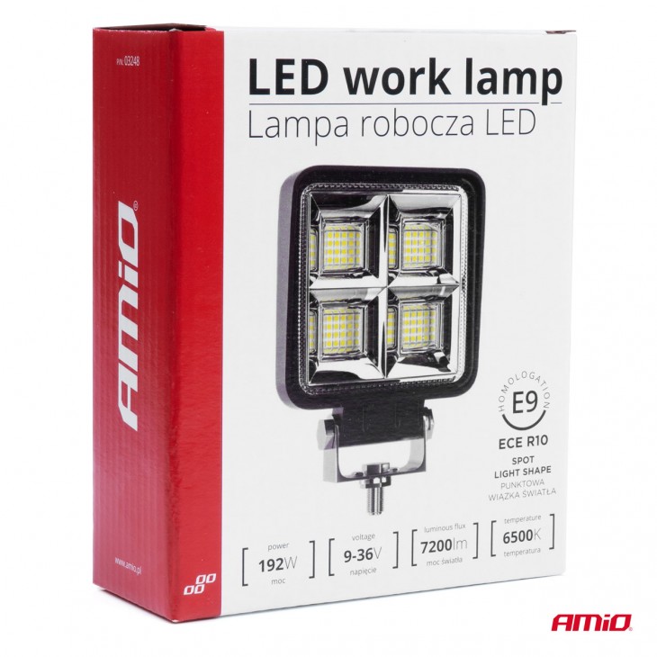 Proiector LED pentru Off-Road, ATV, SSV, putere 192W, culoare 6500K, tensiune 9-36V, dimensiuni 110 x 110 x 35 mm - AVX-AM03249 - AMIO
