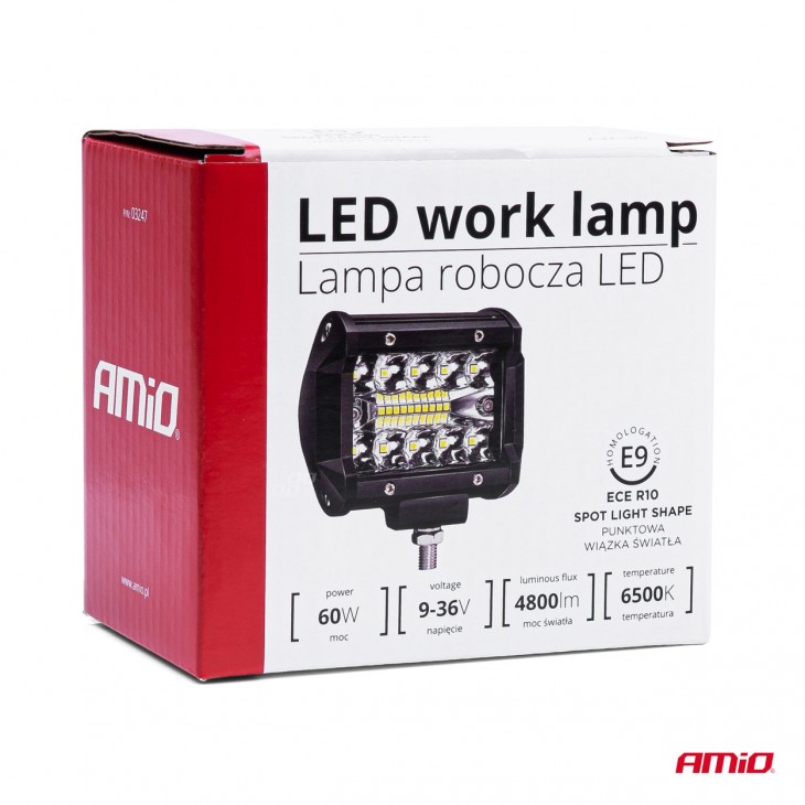 Proiector LED pentru Off-Road, ATV, SSV, putere 60W, culoare 6500K, tensiune 9-36V, dimensiuni 95 x 74 x 55 mm - AVX-AM03247 - AMIO