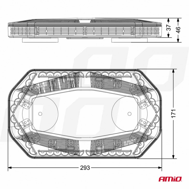 Rampa luminoasa girofar, culoare Orange, alimentare 12/24V, 48 LED-uri, protectie IP56, montaj cu magnet - AVX-AM02920 - AMIO