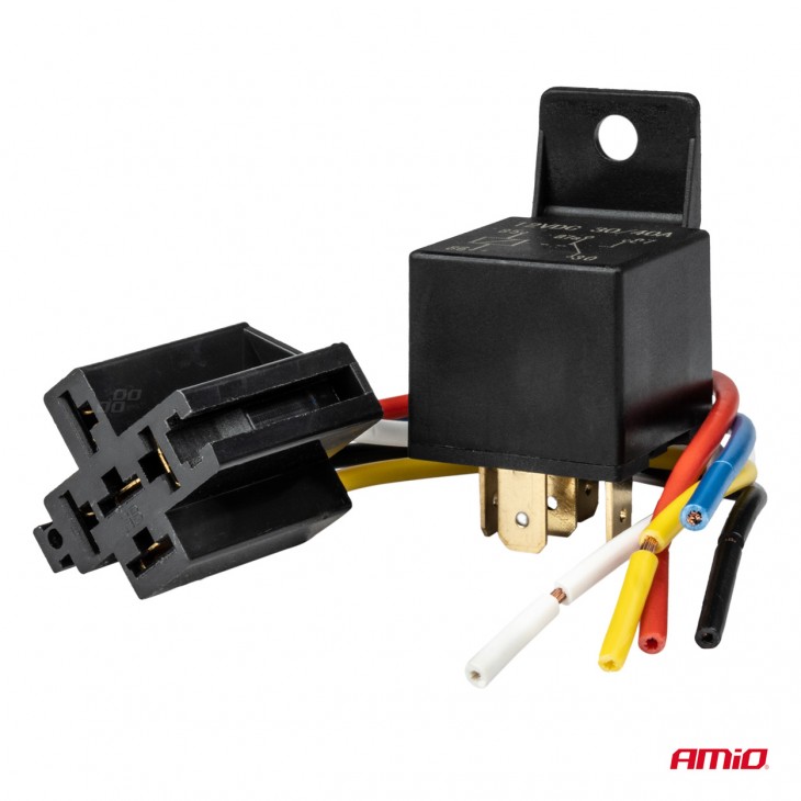 Releu auto cu 5 pini, 12V, 40A + Mufa releu cu cabluri - AVX-AM03510 - AMIO